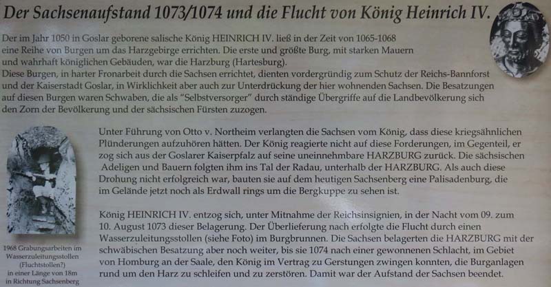 Schautafel auf der Harzburg über die Flucht Königs Heinrich IV.