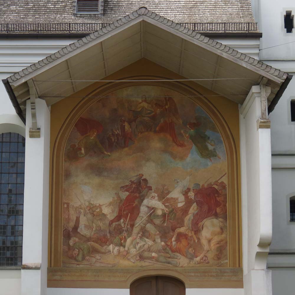 Wandbild an Außenfassade der St. Margret Alte Sendlinger Pfarrkirche in München