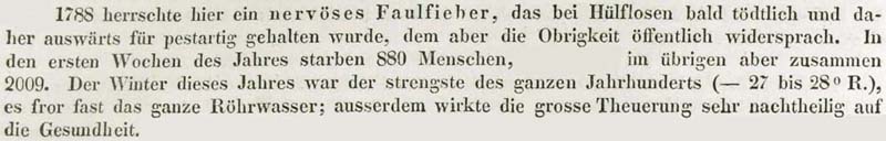 1788 sterben in Dresden 2.009 Menschen an nervösem Faulfieber.