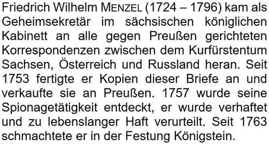 Friedrich Wilhelm Menzel (1724 - 1796) kam als Geheimsekretär ...