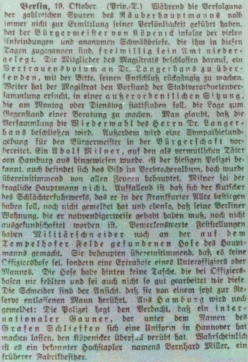 Artikel in ´Dresdner Anzeiger´ vom 20. Oktober 1906