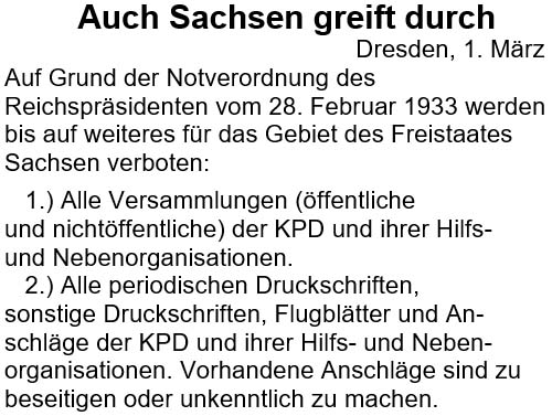 Auch Sachsen greift durch / Auf Grund der Notverordnung des Reichspräsidenten ...