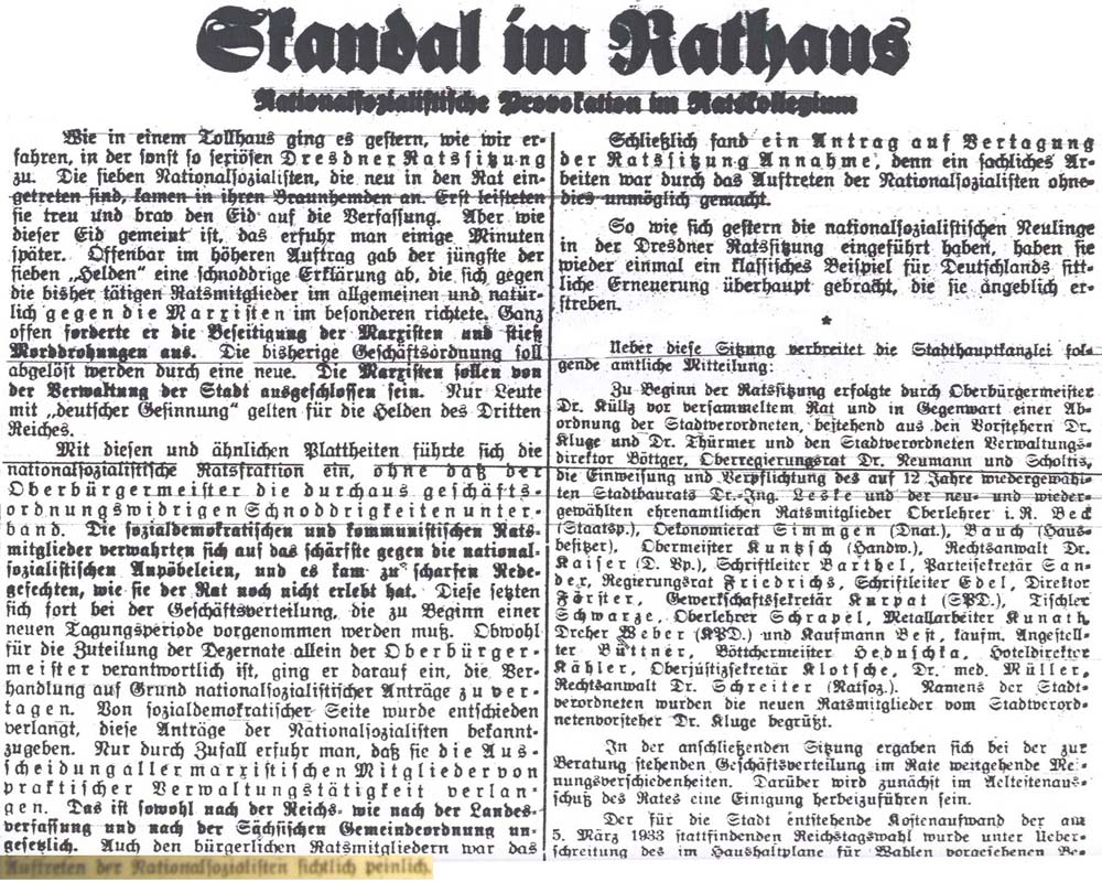 Artikel in der ´Dresdner Volkszeitung´ vom 15. Februar 1933