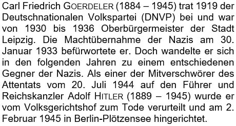 Carl Friedrich Goerdeler (1884 – 1945) trat 1919 der Deutschnationalen Volkspartei (DNVP) bei ...