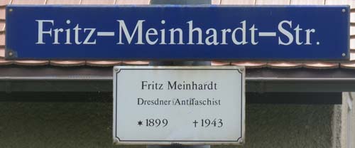 Straßenschild für die Fritz-Meinhardt-Straße in Dresden-Nickern