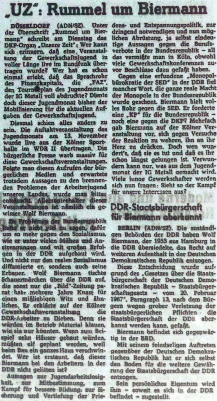 Artikel der ´Sächsischen Zeitung´ vom 17.11.1976