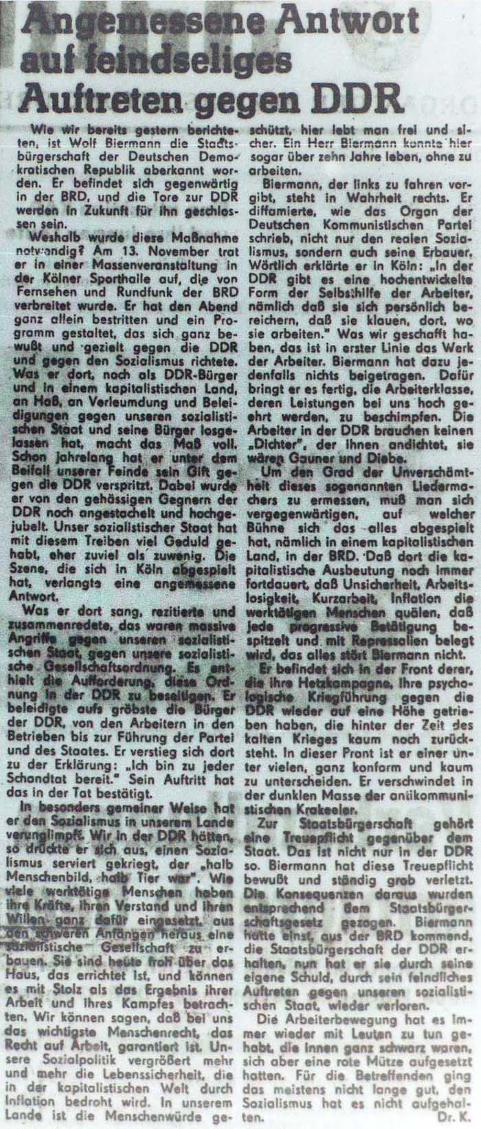Artikel der ´Sächsischen Zeitung´ vom 18.11.1976, Seite 2