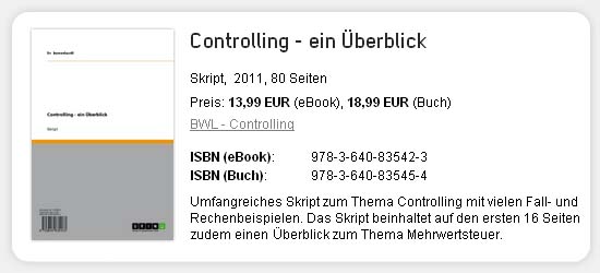 Lehrbuch &acute;Controlling - ein &Uuml;berblick&acute;