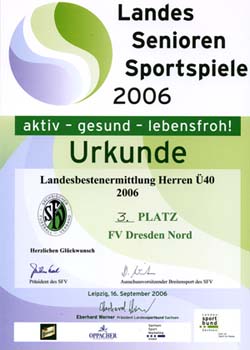 Urkunde f&uuml;r den 3. Platz bei der Landesmeisterschaft