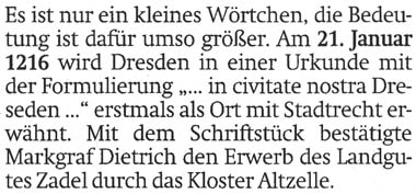 Artikel in der ´Sächsischen Zeitung´ vom 16. Januar 2016