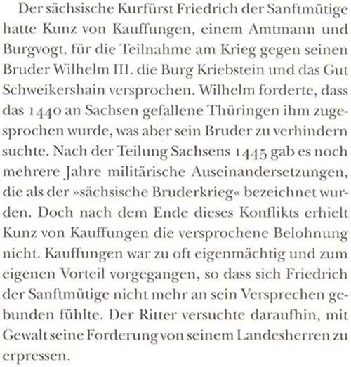 Kunz von Kaufungen wird am 14. Juli 1455 in Freiberg hingerichtet.