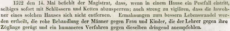 Der Magistrat in Dresden beschließt am 14.5.1522 Maßnahmen gegen die Pest.