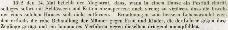 Der Magistrat in Dresden beschließt am 14.5.1522 Maßnahmen gegen die Pest.