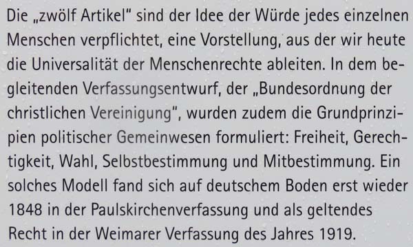 Die ´zwölf Artikel´ sind die Idee jedes einzelnen Menschen verpflichtet ...