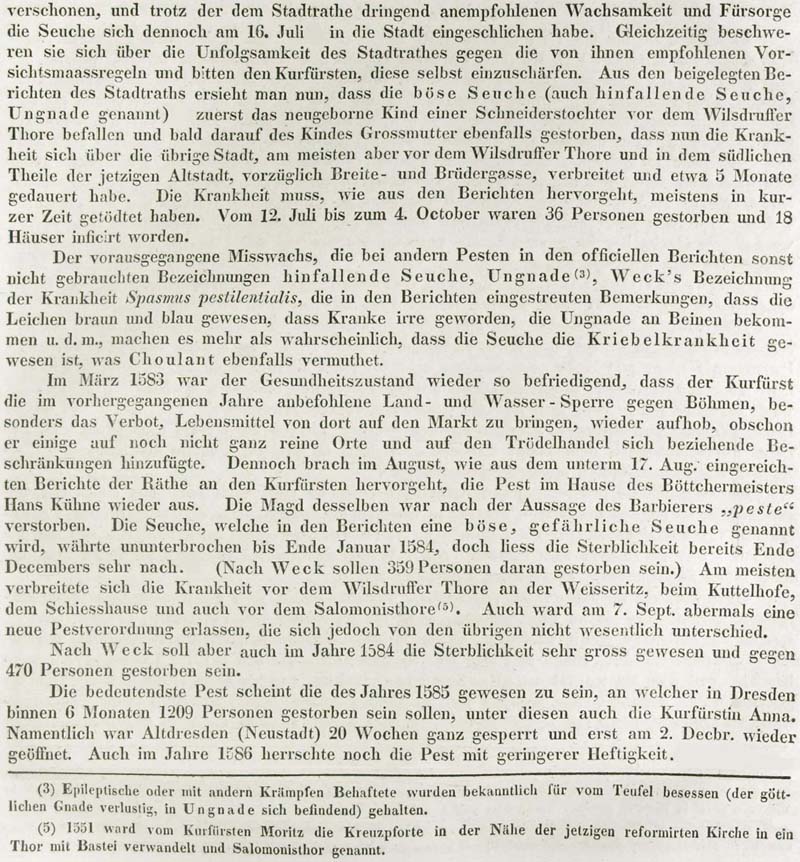 1585 sterben in Dresden 1.209 Menschen an der Pest.