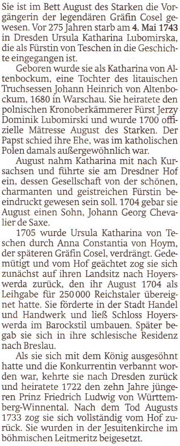 Katharina Lubomirska stirbt am 4.5.1743