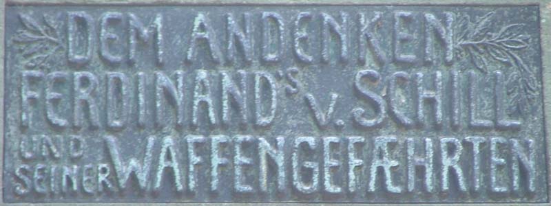 Gedenktafel ´Dem Andenken Ferdinands von Schill´