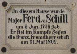 Gedenktafel am Geburtshaus von Ferdinand von Schill