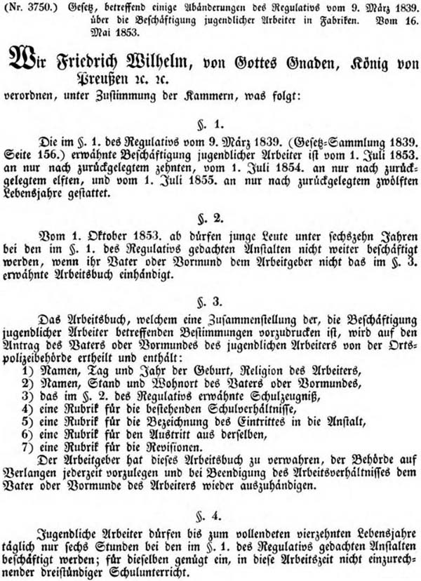 das ´Gesetz gegen die Kinderarbeit´ vom 16. März 1853 - Teil 1