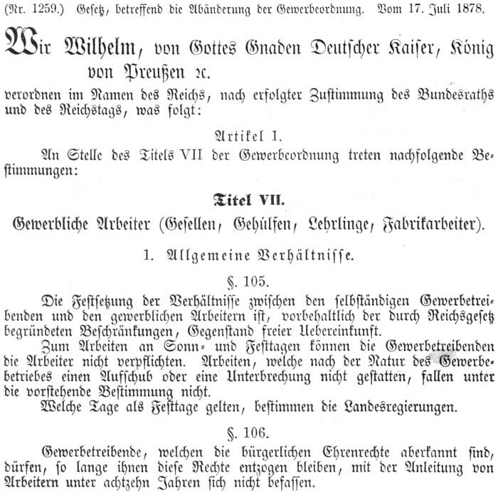 das ´Gesetz, betreffend die Abänderung der Gewerbeordnung´ vom 17. Juli 1878 - Teil 1