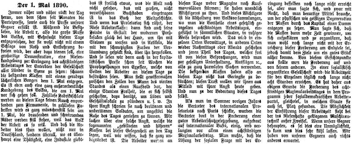 Artikel in der ´Sächsischen Arbeiter-Zeitung´ vom 1. Mai 1890