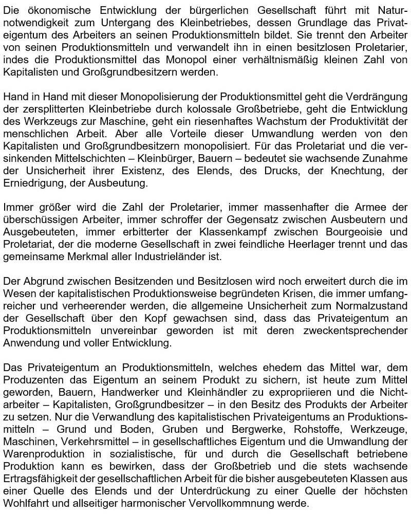 Das Erfurter Programm von 1891, Teil 1