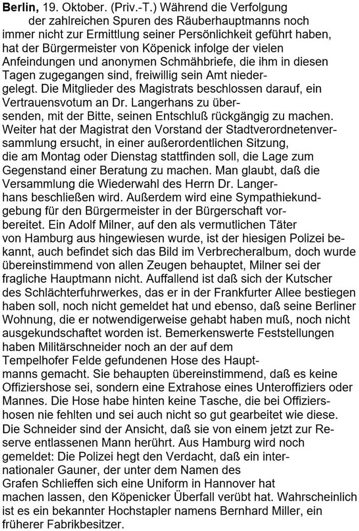 Text zum Artikel in ´Dresdner Anzeiger´ vom 20. Oktober 1906