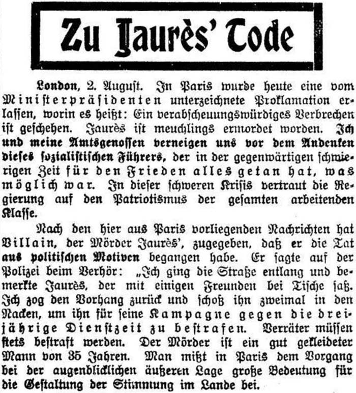 erste Seite der ´Dresdner Volkszeitung´ vom 3. August 1914 - Teil 1