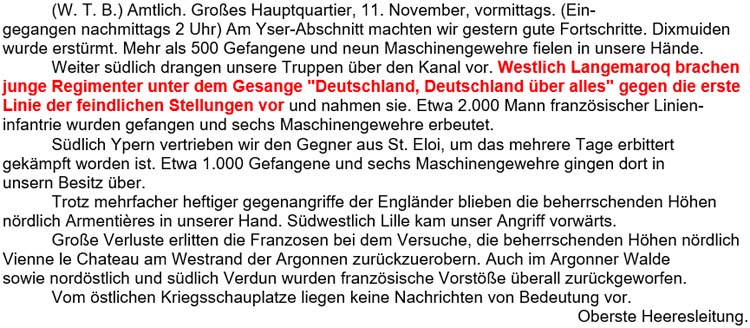 Text zur ersten Seite der ´Dresdner Volkszeitung´ vom 11. November 1914