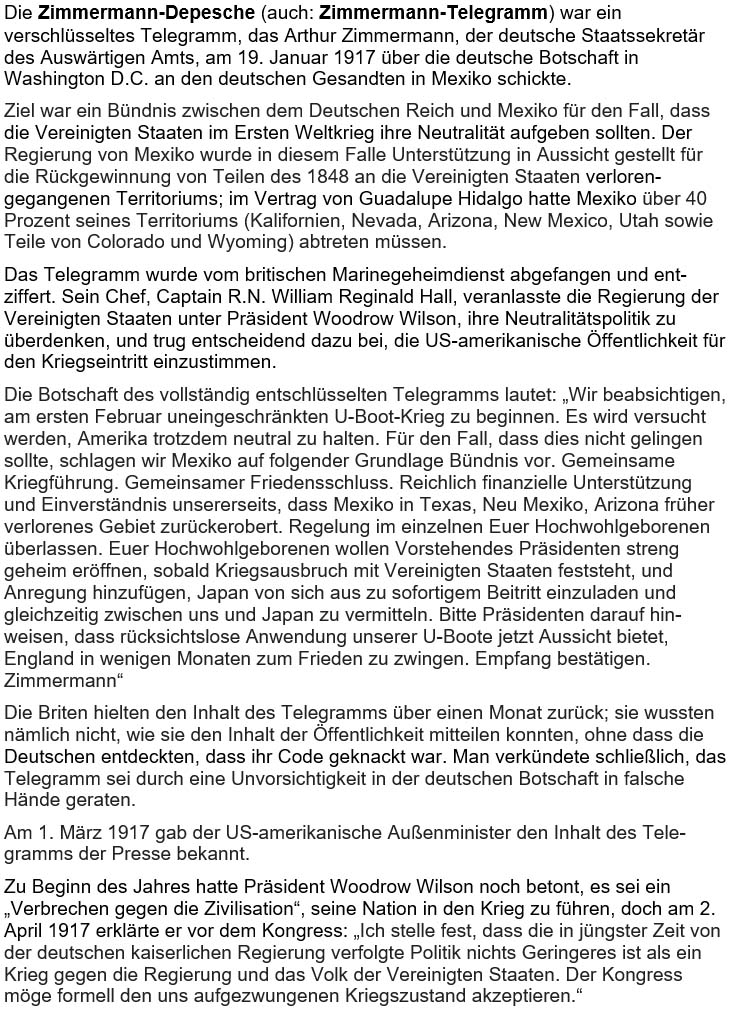 Die Zimmermann-Depesche war ein verschlüsseltes Telegramm, das Arthur Zimmermann ...