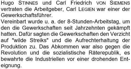 Hugo Stinnes und Carl Friedrich von Siemens vertraten die Arbeitgeber, ...