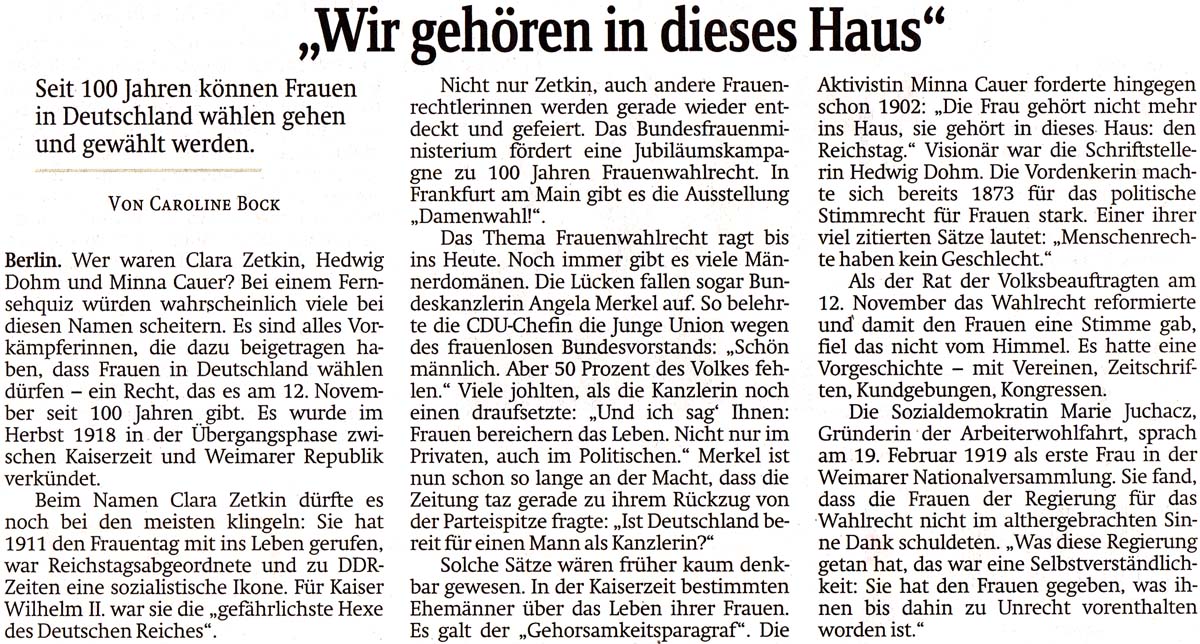 aus: ´Sächsische Zeitung´ vom 12. November 2018, Seite 2