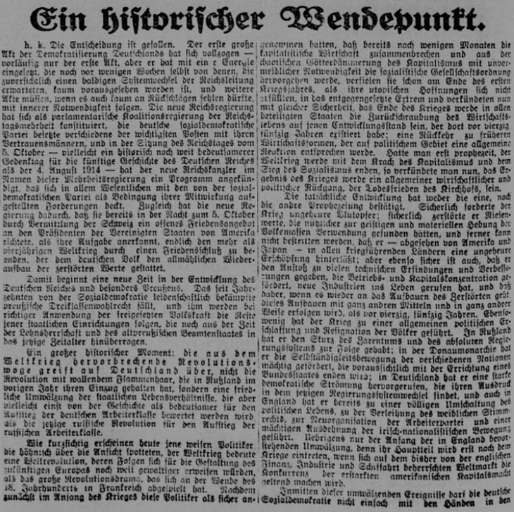 aus: ´Dresdner Volks-Zeitung´ vom 11.10.1918, Seite 2