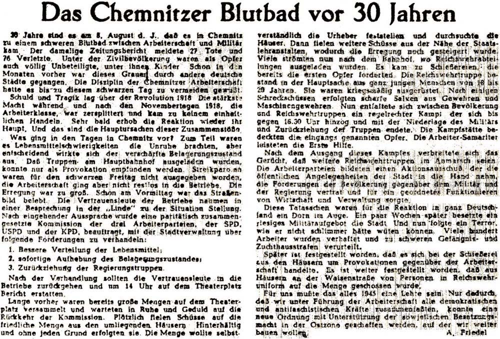 Artikel in der ´Volksstimme´ vom 6.8.1949