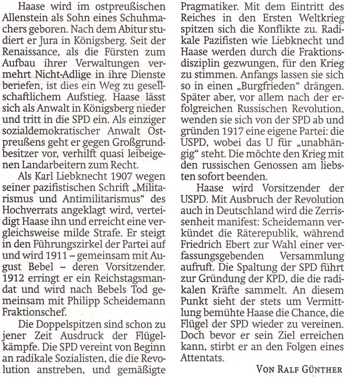 Haase wird im ostpreußischen Allenstein geboren ...