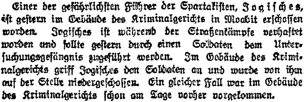 Artikel der ´Vossischen Zeitung´ vom 11.3.1919, Seite 4