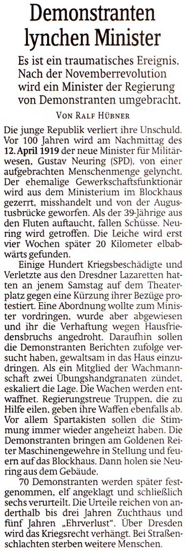 Artikel aus der ´Sächsischen Zeitung´ vom 13. April 2019