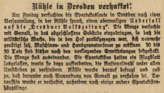 aus: ´Vorwärts´ (Zentralorgan der SPD) vom 12. Januar 1919, Seite 3