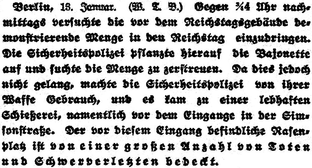 aus: ´Vossische Zeitung´ vom 13. Januar 1920 (Abendausgabe)