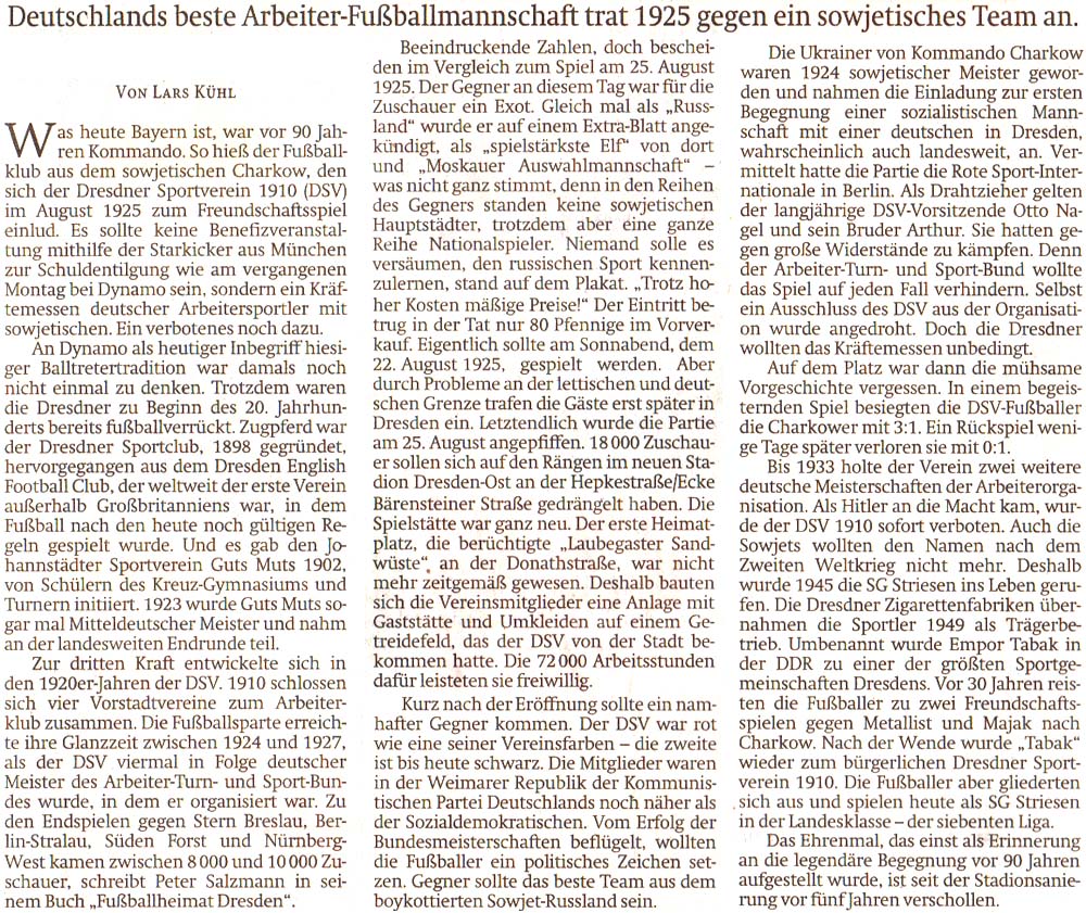 Artikel in der ´Sächsischen Zeitung´ vom 22. August 2015