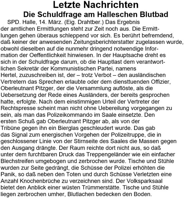 Letzte Nachrichten / Die Schuldfrage am Halleschen Blutbad / ...