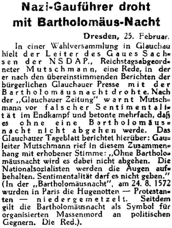 Artikel in der ´Sozialistische Arbeiter-Zeitung´ vom 28. Februar 1933