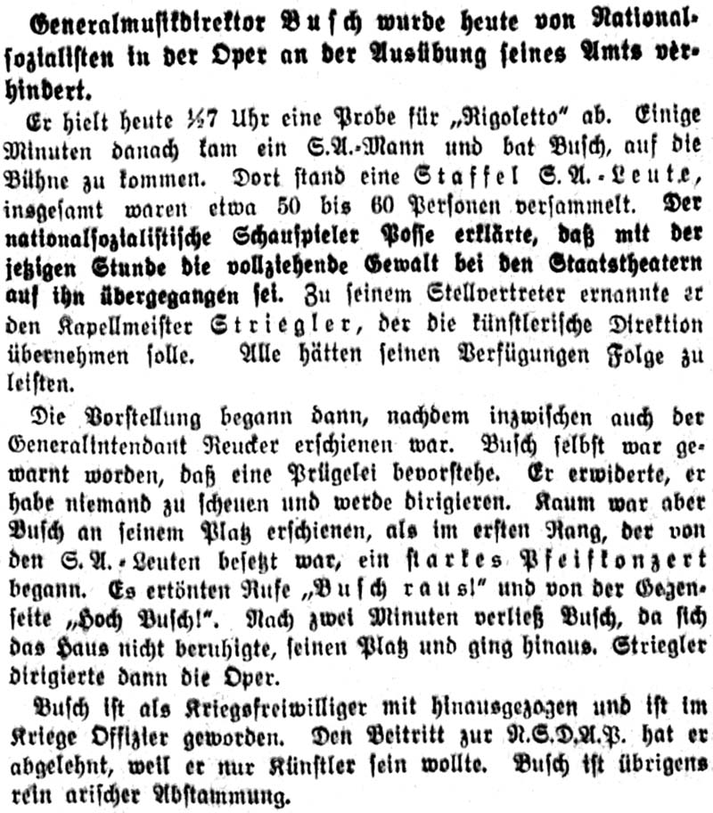 Artikel in der ´Vossischen Zeitung´ vom 8. März 1933