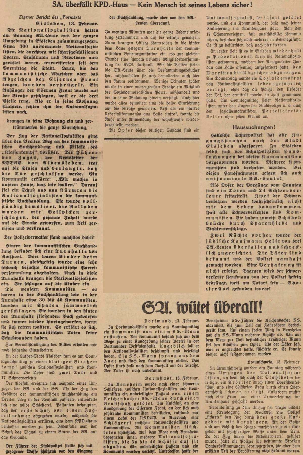 Artikel im ´Vorwärts´ vom 13.3.1933