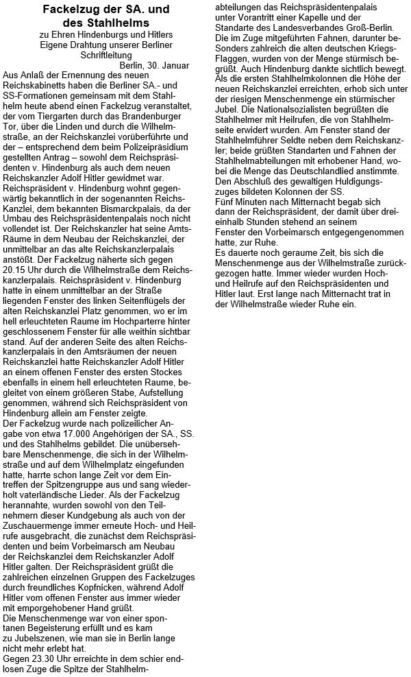 Text in der ´Dresdner Anzeiger´ vom 31.1.1933