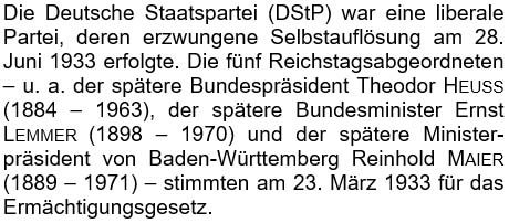 Die Deutsche Staatspartei (DStP) war eine liberale Partei, deren erzwungene ...