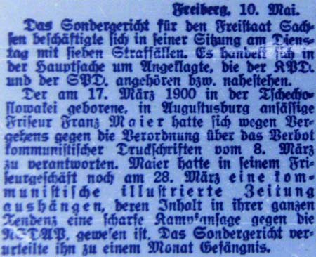 Artikel in ´Der Freiheitskampf´ vom 12.5.1933