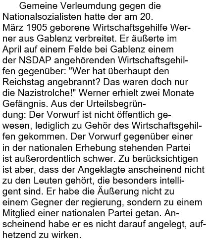 Gemeine Verleumdung gegen die Nationalsozialisten hatte der ...