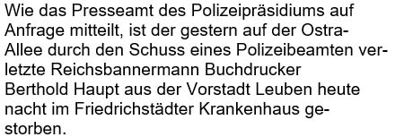 Wie das Presseamt des Polizeipräsidiums auf Anfrage mitteilt, ...