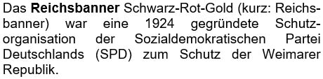 Das Reichsbanner Schwarz-Rot-Gold (kurz: Reichsbanner) war eine 1924 gegründete Schutzorganisation ...
